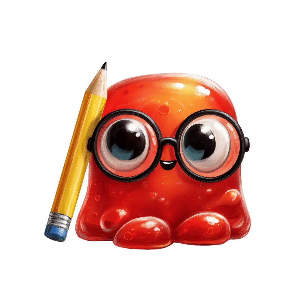 Ilustración colorida de estudiantes usando una laptop, con iconos de inteligencia artificial, libros y preguntas flotando alrededor